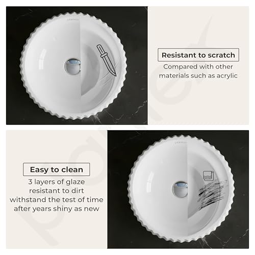 Image of Plantex Ceramic Basin /Countertop Vessel Sink /Tabletop Wash Basin /Washbasin for Bathroom with 10 Years Glaze Warranty by Plantex (White Glossy - 14 x 14 x 5 Inch)