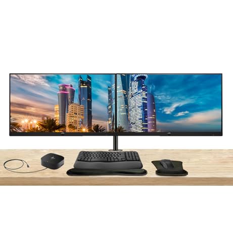 Image of HP Series 5 Pro 24-inch 524pf FHD 1080p LCD Monitor 2-Pack Bundled with Desk Mount Dual Stand, USB-C Multiport G5 Dock, MK670 Wireless Keyboard & Mouse, Gel Mouse & Wrist Pad