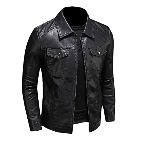 TIPTOP Men's Motorcycle Leather Jacket Large Size Pocket Black Zipper Lapel Slim Fit Shirt Style Leather coat2