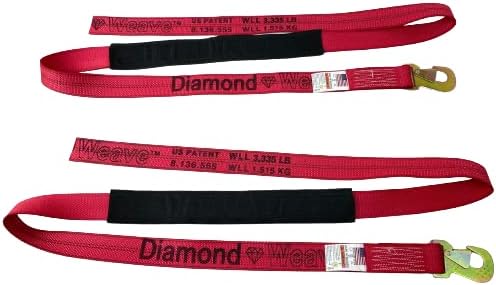 2" x 8' RED Diamond Weave Wheel Lift Strap with Flat Snap Hook (2 Pack)