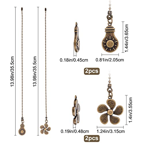 GORGECRAFT 2 Set 4PCS Ceiling Fan Beaded Ball Pull Chain Four-Leaf Clover Extension Chains Extender for Ceiling Lights Bulb Decorative Antique Bronze Pendant Ornaments with Connector Home Decorations - Image 2