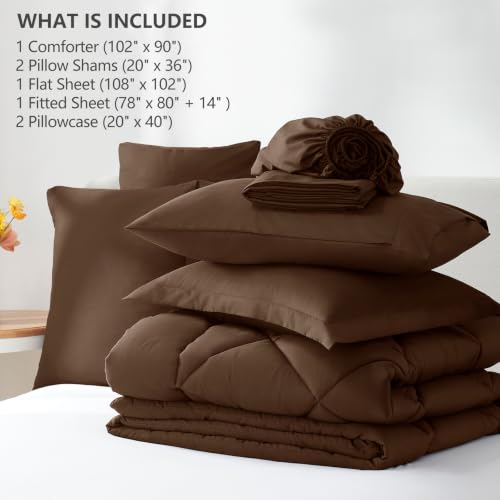 Image of CozyLux King Size Comforter Set Brown - 7 Pieces Bed in a Bag King, Luxury Soft Bed Set for All Seasons, Bedding Set with Down Alternative Comforter, Sheets, Pillowcases & Shams