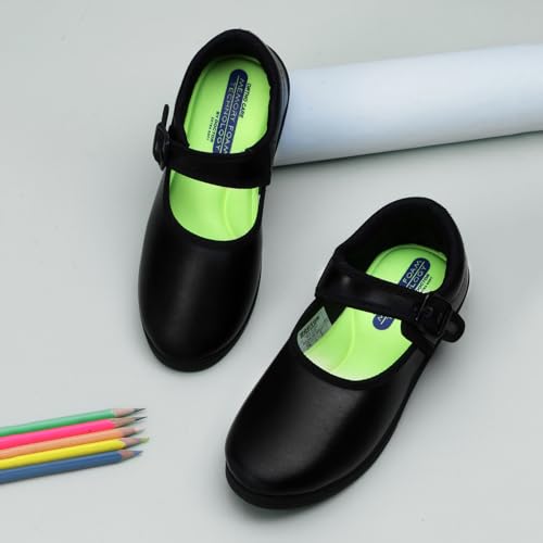 Image of DOCTOR EXTRA SOFT Girls Black & White Ballerina Uniform School Shoes with Adjustable Hook & Loop| Memory Foam Cushion & Anti-Bacterial Technology| Lightweight | Comfortable|Durable & Anti-Skid D-3003