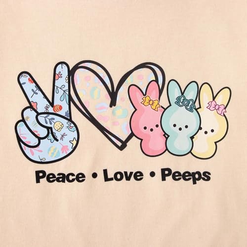 Image of SOFEON Kids Girls Easter Shirt Bunny Peace Love Peeps T-Shirt Cute Funny Rabbit Graphic Tees Short Sleeve Casual Tops