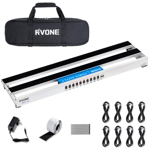 RVONE Guitar Pedal Board with Built-in Power Supply, Aluminum Alloy Portable Pedalboard with Bag...