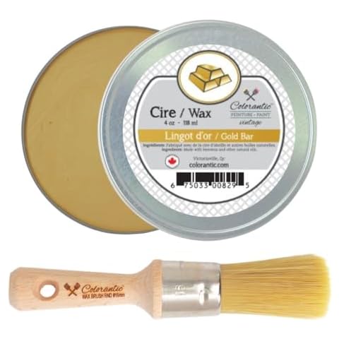 Colorantic | Bundle Round Wax Brush for Chalk Paint Furniture 16mm and 4 oz Gold Beeswax Furniture Polish Cover