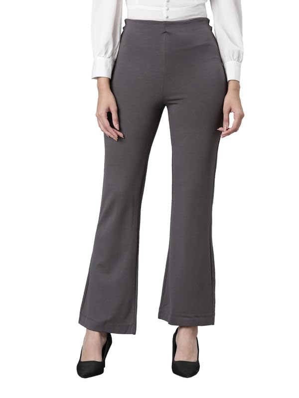Image of GO COLORS Soft Cotton Stretch Flared Pant Full Length for Women| Breathable, High Rise