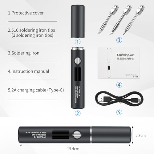 Miniatura 8 de Diymore Kit De Soldador De Batería Usb-C, Juego De Soldador Inalámbrico Con Pantalla Lcd, Temperatura Ajustable De 5 Velocidades 260 -420 , Con 3 Puntos De Soldadura Para Proyectos De Reparación Y