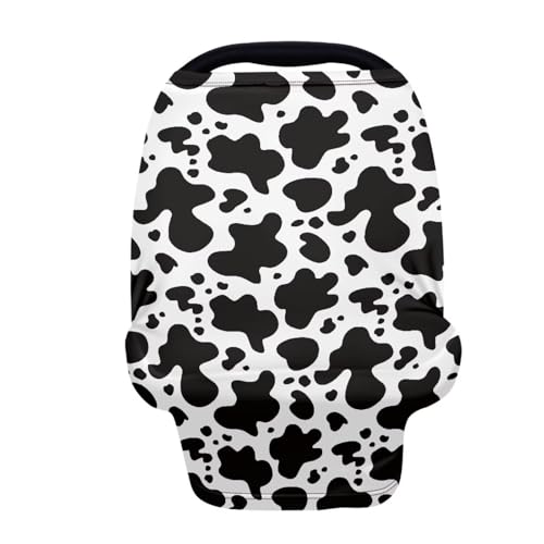 Image of Forchrinse Cow Print Car Seat Cover for Babies Soft Breathable Breastfeeding Nursing Cover Infant Carseat Canopy Stroller Cover Easy Install