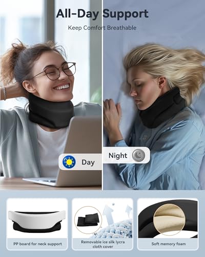 Image of Neck Brace Cervical Collar - Neck Support Brace for Sleeping, Soft Foam Wraps Keep Vertebrae Stable and Aligned for Relief of Cervical Spine Pressure Black Small(10.6-12.6 Inch)