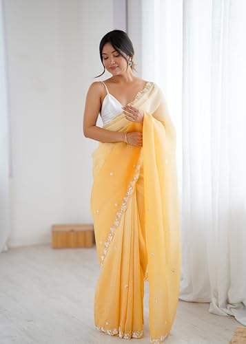 Image of Women's Chiffon Embellished Saree With Unstitched Blouse Piece