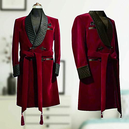 HZUOU Men's Smoking Jacket Velvet Long Cigar Robe Quilted Shawl Lapel Wedding Dinner Prom Blazer HZH112