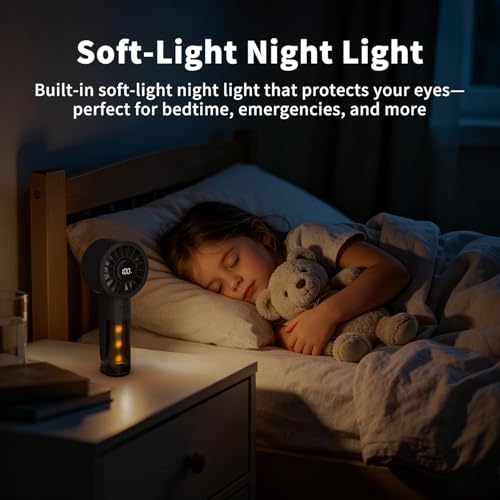 Image of Mini Fan with Night Light, Portable Handheld Rechargeable Fan, 5 Speed Personal Cooling Fan, Quiet USB Desk Fan for Bedroom Sleep, Office, Travel, Outdoor, Vacation,Summer Essentials