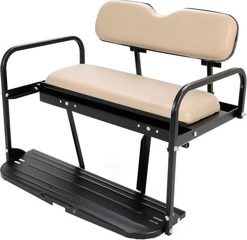 KUAFU Flip Folding Rear Back Seat Compatible with Pre-1994 EZGO Marathon Frame Leather Seat Kit Replacement Steel Tan