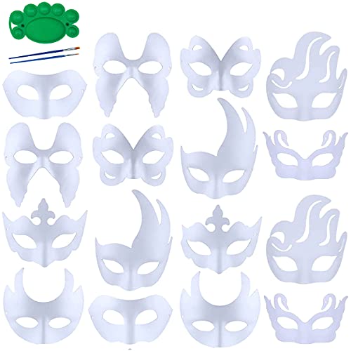 Masques blancs en papier lot de 16 pour cosplay et loisirs créatifs de taille unique