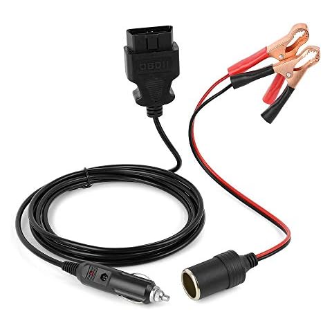 OBD2 Car Memory Saver 2 in 1, Vehicle ECU Emergency Power Supply Cable with Alligator Clip-On 12V Car Battery Cigarette Lighter Power Extension Socket Cover