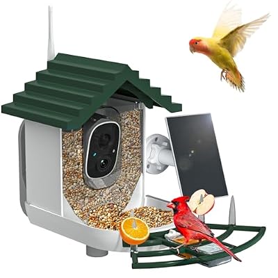 Smart Bird Feeder with Camera Solar Powered & AI Bi rd Identification, 2.4Ghz WiFi Bird feeders for Outdoors, 2K Live Video, Instant Arrival Alerts - Best Gifts for Bi rd Lovers - Green