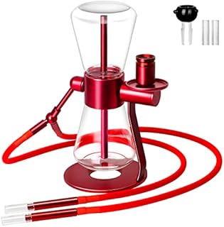 AQIANDUO Hookah Set with 2 Hose, 360 Rotating Glass Multifunctional Portable Hookah, with Heat Management System Equipment, and Hookah Accessories, for Family Bar Gatherings (red)