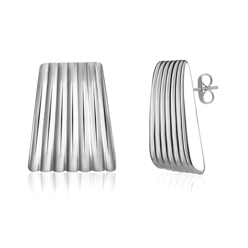 Gold Ribbed Trapezoid Earrings for Women - Trendy Chunky Geometric 18K Gold Statement Accessories