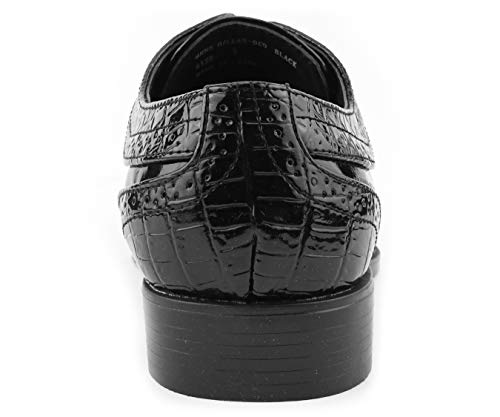Bolano Dallas - Mens Croco Cap Toe Oxford, Alligator Print Eel Skin Trim, Lace Up - Original Style - Mens Oxfords - Designer Shoes - Color: Black, Size: 12 #TOP3