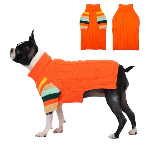 Image of Dog Sweater for Small Dogs, Turtleneck Pullover with Sleeve Orange M