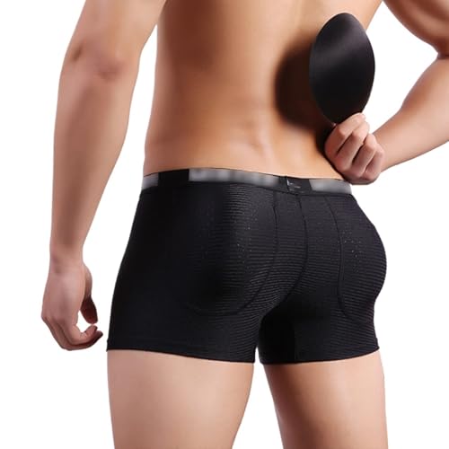 GAHQMSDG Calzoncillos Bóxer Realzadores de Glúteos para Hombre Malla Transpirable Levantamiento de Cadera Ropa Interior Ropa Interior Levantadora de Glúteos con Almohadilla Extraíble(Schwarz,L)