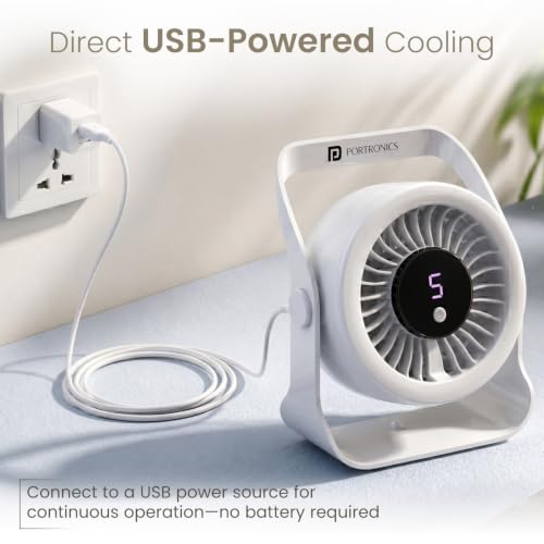 Image of Portronics Toofan X Lite USB Powered Table & Hanging Fan, 5 Adjustable Speed Modes, 3200 RPM High-Speed BLDC Motor, 7-Blade Airflow, 360 Rotatable Head, Portable Cooling Fan for Home & Office