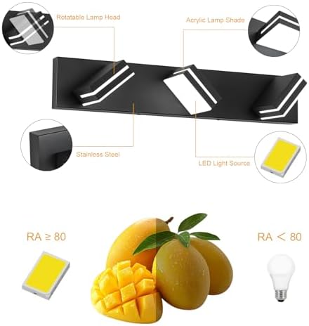 LED Modern Bathroom Vanity Light Fixtures (3-Light, 24-Inch), Matte Black Modern Acrylic Bathroom Wall Lighting Fixtures Over Mirror (Cool White 6000K) - 1
