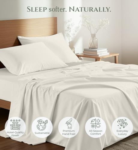 Image of Royale Linens 100% Organic Cotton Queen Size Flat Sheet Only - Percale Top Sheets - Queen Flat Sheet Sold Separately - Lightweight & Super Soft 100% Cotton Sand Bed Sheets Only (90 inch x 102 inch, Sand)