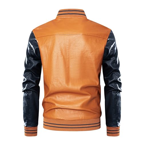 chuida Men's Faux Leather Bomber Jacket Leather Jacket Stand Collar Lightweight leather jacket Motorcycle PU Jacket3