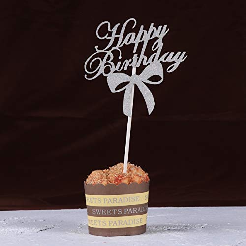 YARNOW 10 Stks Happy Birthday Cake Toppers Glitter Cupcake Toppers Cake Picks Met Strik Verjaardagstaart Decoraties… - Afbeelding 7