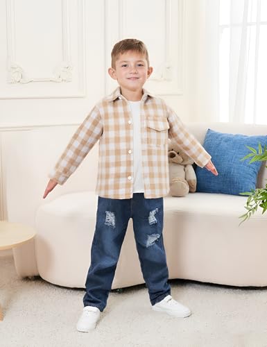 Crazyme 3Pcs Toddler Boy Clothes Plaid Shirt & White T-Shirt & Pants Boys Fall Outfits Clothing Set for Kids 6M to 6Y2