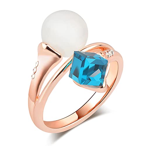 Anillo de ópalo de Lujo para Mujer 585 Anillos de Boda de Cristal Azul de Oro Rosa joyería de Moda al por Mayor
