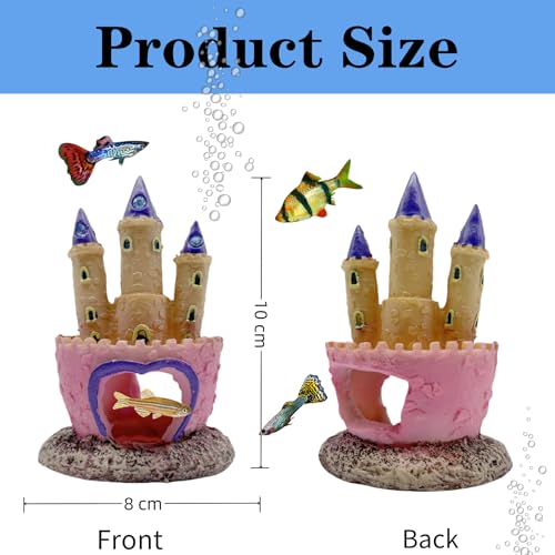 Image of Small Cartoon Aquarium Castle Decor, Mini Cute Pink Castle Hide Cave Hideouts for Small Fishes Shrimp Crab Fish Larvaes Cichlid, Princess Style Castles Statue Birthday Party Table Decor - 11 x 8 cm