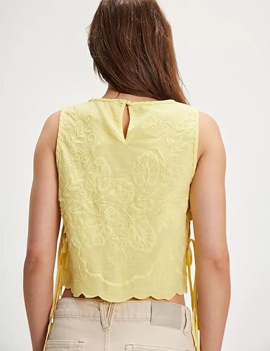 Peaceglad Side Tie Crop Tops for Women Floral Embroidery Tank Top Round Neck Sleeveless Y2k Babydoll Shirts2