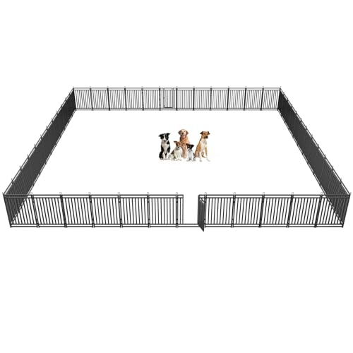Petorldog Dog Fence Outdoor Indoor, 40 Inch Height 48 Panels Dog Playpen for Large/Medium/Small Dogs Metal Dog Pen for Yard Camping and RV | Black-Silver