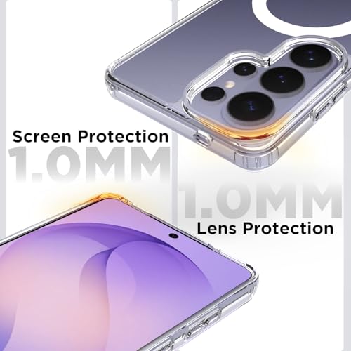 Image of RIGGEAR Shockproof Clear Hybrid Armor Magnetic Back Cover Case Compatible with MagSafe Accessories for Samsung Galaxy S26 Ultra (Transparent PC and TPU Bumper)