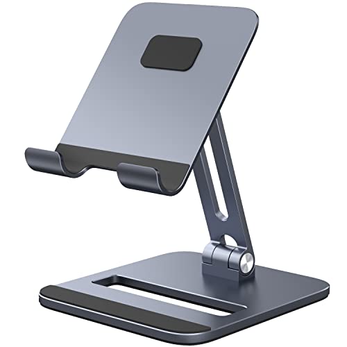 𝙉𝙚𝙬𝙚𝙨𝙩 Tablet Stand Holder For Desk, Foldable & Adjustable Desktop Aluminum Stand Dock, Thick Case Friendly Ipad Holder Stand Compatible With Ipad Air Mini Pro 9.7,12.9, Samsung Tablets Grey #TOP7