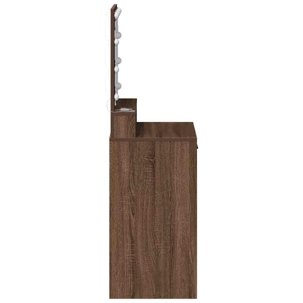 Schminktisch Braun Eichen-Optik Holzwerkstoff 50 x 41 x 135 cm mit LED Beleuchtung, Stauraum und Schublade für Schlafzimmer, Makeup, Pflege, Organizer und Ankleidezimmer