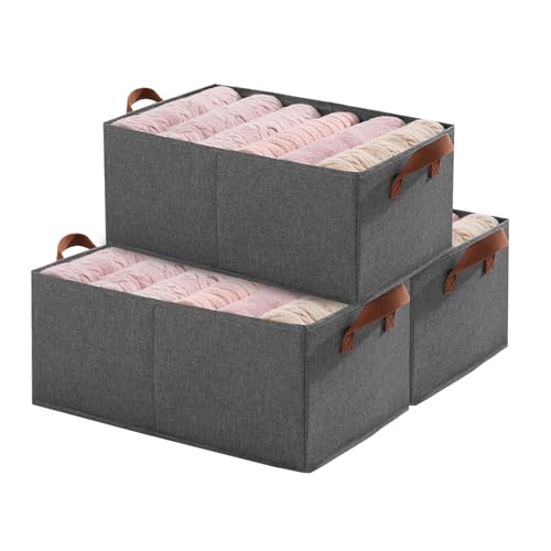 Ruucy Lot de 3 Boite Rangement Tissu, Panier Rangement Pliable, Ouvertes Bac de Rangement avec Poignée, Cube de Rangement Vetement Dressing Armoire Jouet