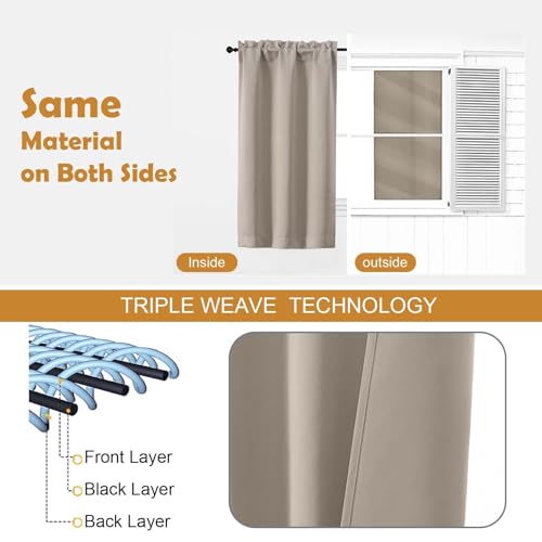 Image of Aiyufeng Stone Short 36 Inches Blackout Curtain 2 Panels Set, Half Window Rod Pocket Privacy Curtain Tiers for Kitchen, Curtains Blackout for Bathroom Shades, W40 x L36 Inch, Stone