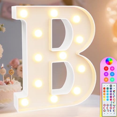 Image of Pooqla Colorful Light Up Letters with Remote, Upgraded 35 Colors LED Marquee Letters, RGB Lighted Letter for Girls Teenager Gift, Birthday, Party, Wedding, Night Light, Room, Bedroom Decor, Letter B