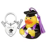 MaNeaz Divertido Académico Pato de Goma patitos de goma Pato gracioso Patitos de goma pato de baño con gorro de graduado y pergamino Regalos de graduación Incluyendo llaveros（C）