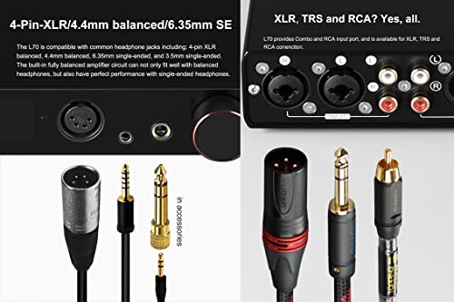 Image of Topping L70 Fully Balanced NFCA Headphone Amp - 4-Pin-XLR /4.4mm Balanced /6.35mm SE Headphone Jacks Amplifier 7500mW x 2 Ouput R2R Volume Control HiFi Amp Audio Hi-Res Preamplifier(Black)