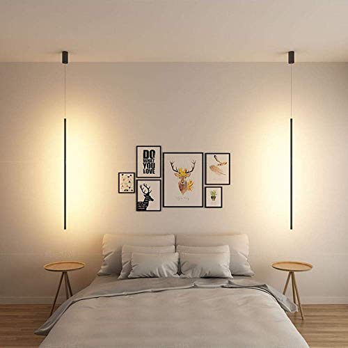 Lustre LED chambre au design lignes noires pour ambiance de chevet