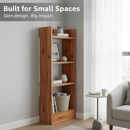 Image of FURLAY Modern Minimalist Wood Ladder Shelf - 4-Tier Open Storage Unit, Space-Saving Organizer for Bathroom, Kitchen, and Living Room (Woodland)