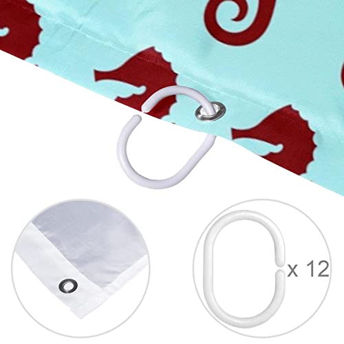 Rideau de douche bleu hippocampe imperméable et lavable avec crochets inclus
