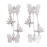Pendientes largos de circonita cúbica con borla de mariposa para mujer, con cristales de imitación de cristal dorado, diseño de insectos, joyería de moda para boda y Halloween, Medio, Metal, Circonita