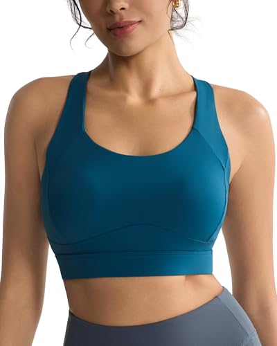 Image of RUNNING GIRL Sports Bras for Women, Moulded Cup High Impact Workout White Sports Bra Racerback Yoga Bra High Support(WX3068 Navy L)