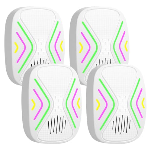 CLIUNT Repelente Ultrasónico de Plagas, 4 Pack Antimosquitos Electrónico y Ahuyentador de Roedores, Electrónico Repelente Mosquitos para Interiores Anti Cucarachas, Moscas, Mosquitos, Ratones, Arañas